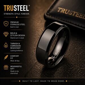 Women’s 316L Stainless Steel black classic rings size 8